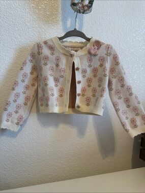 Girls Cream and Pink Floral Knit Cardigan